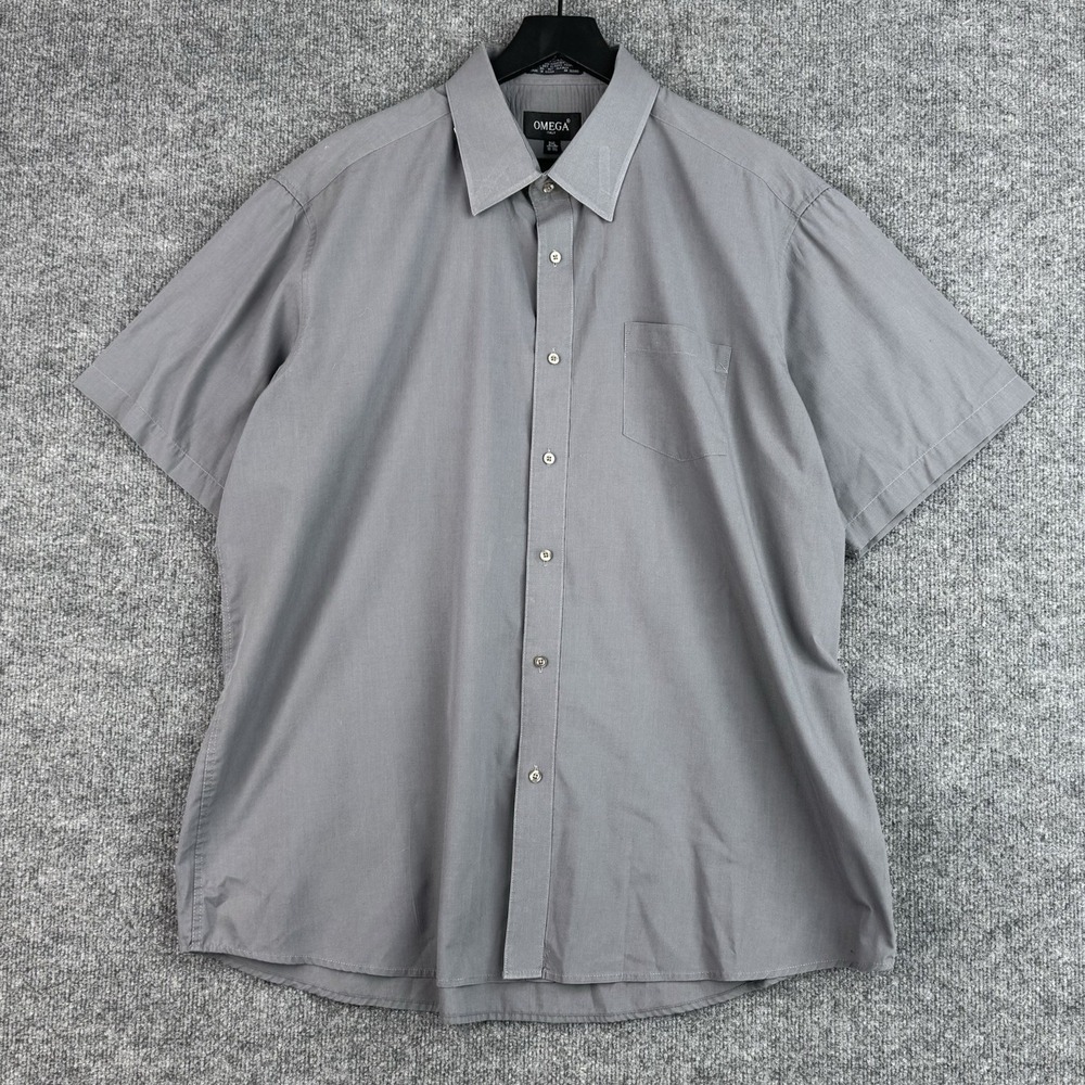 Omega Button Up Shirt Mens XXL Gray Italy Casual Cotton Blend Short Sleeve